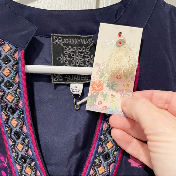 NWT Johnny Was Navy Floral Valeria Silk Maxi Dress Size Small - Picture 9 of 14